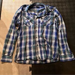 Avirex Shirt Adult Medium Blue Green Plaid Button Up
Long Sleeve Mens